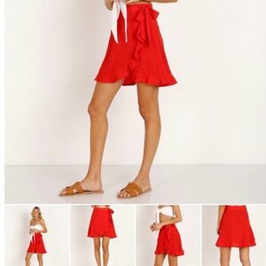 Show Me Your MuMu Roam Ruffle Skirt Tomato Red Peddle